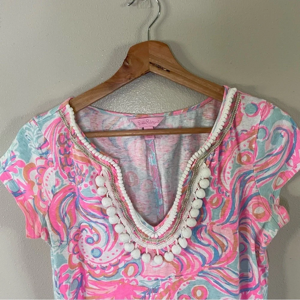 Lilly Pulitzer Harper Shift Dress Too Much Bubbly Pink Pout Cotton/Linen‎